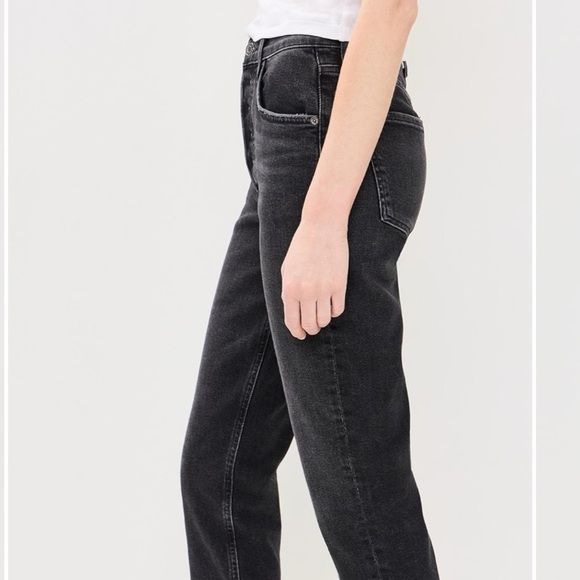 Agolde Riley High Rise Straight Crop Jeans Panoramic Black Wash Denim - Picture 3 of 14